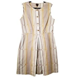 L.L. Bean Tan Stripe Cotton Linen Blend‎ Sleeveless Shirt Dress Nuetrals Size 10